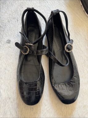 Freda Salvador Black Croc-Embossed Mary Jane Sling Flats
